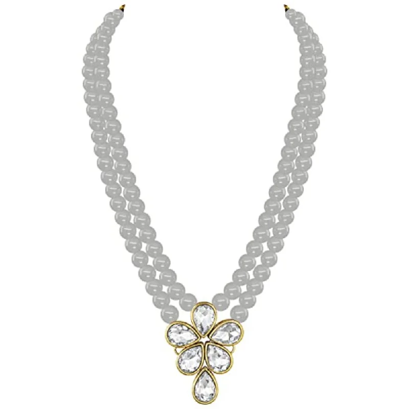 women's office wear necklace-Etnico Gold Plated Traditional Kundan & Pearl Studded Necklace Jewellery Set For Women (ML311) (Grey)