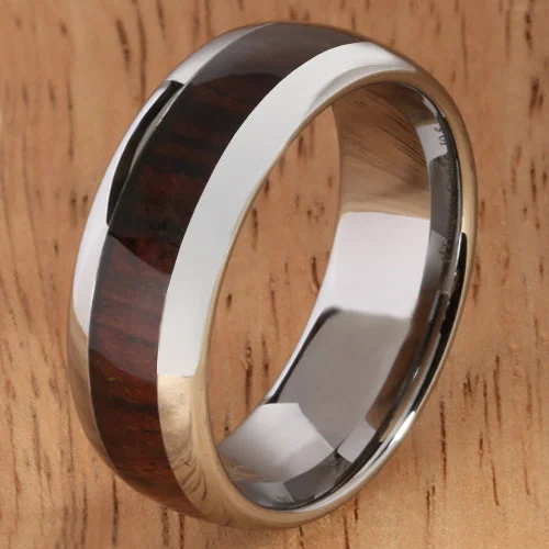 women's celestial engagement ring-8mm Cocobolo (Red Wood) Inlaid Tungsten Oval Wedding Ring