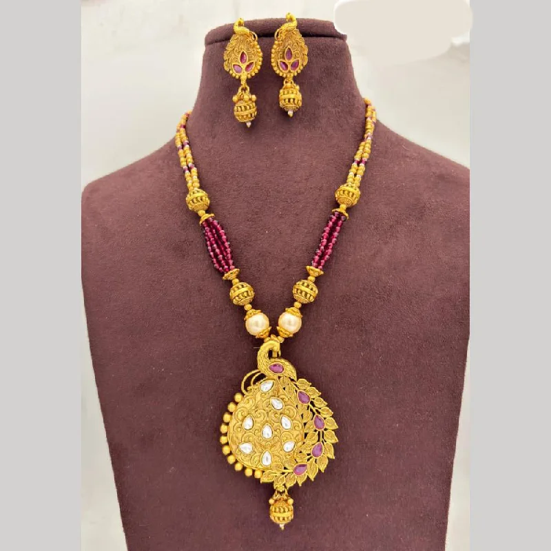 women's radiant cut necklace-Jewel Addiction Gold Plated Pota Stone And Pearls Necklace Set