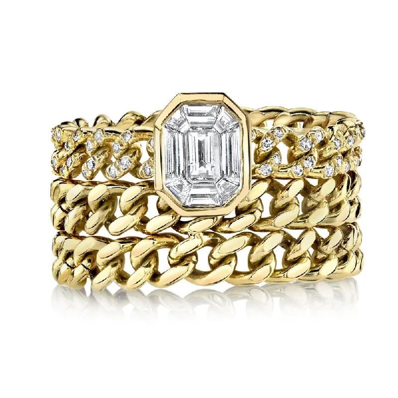 women's gemstone ring-READY TO SHIP DIAMOND TRIPLE LINK ILLUSION RING