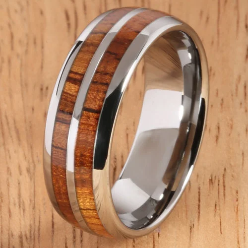 women's emerald engagement ring-8mm Natural Hawaiian Koa Wood Inlaid Tungsten Double Row Wedding Ring