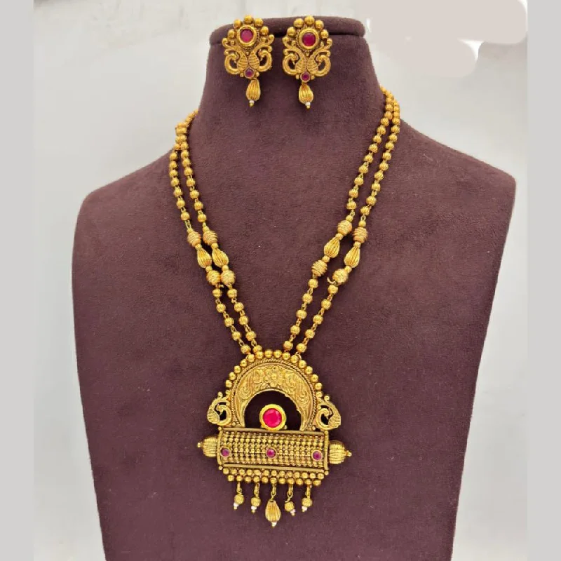 women's engagement necklace-Jewel Addiction Gold Plated Pota Stone And Pearls Necklace Set