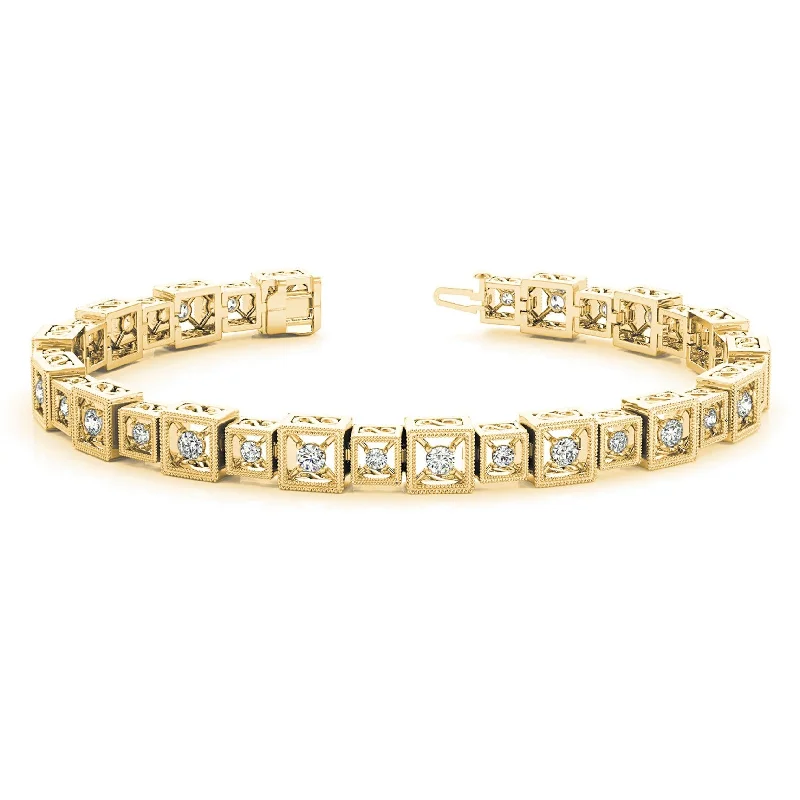 women's monogram necklace-2 ct. Diamond Vintage Inspired Tennis Bracelet Milgrain Cube Design