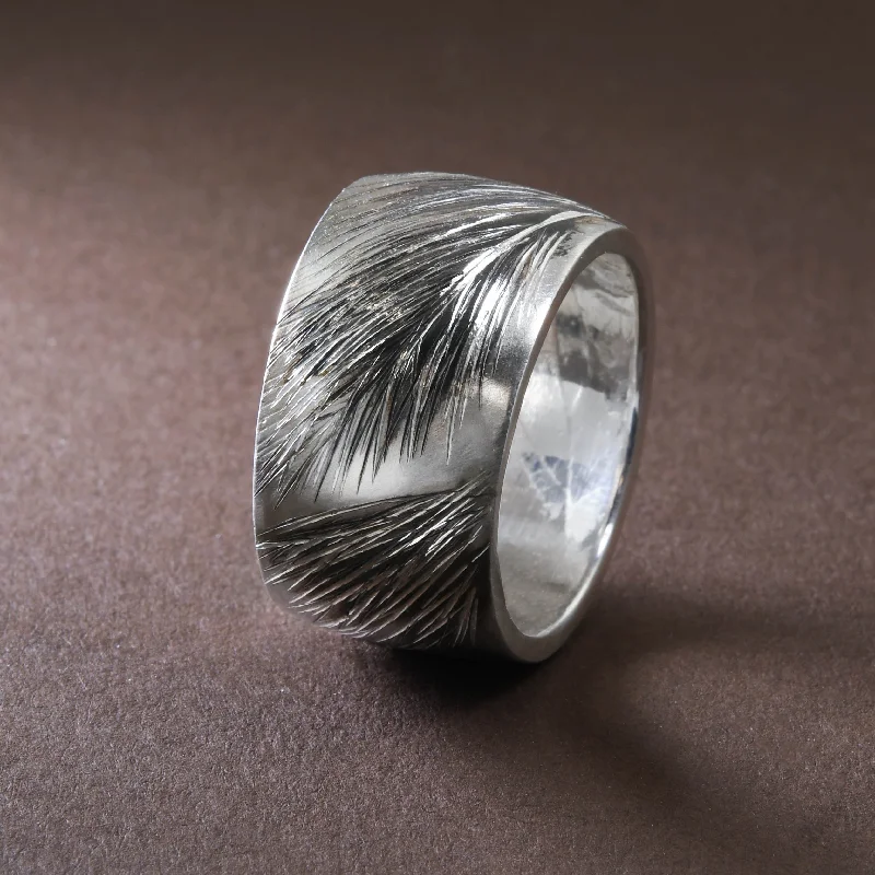 women's rectangle ring-Handmade Feather Band