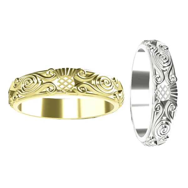 women's channel-setting engagement ring-Scottish Thistle Celtic Spiral Viking Wedding Ring