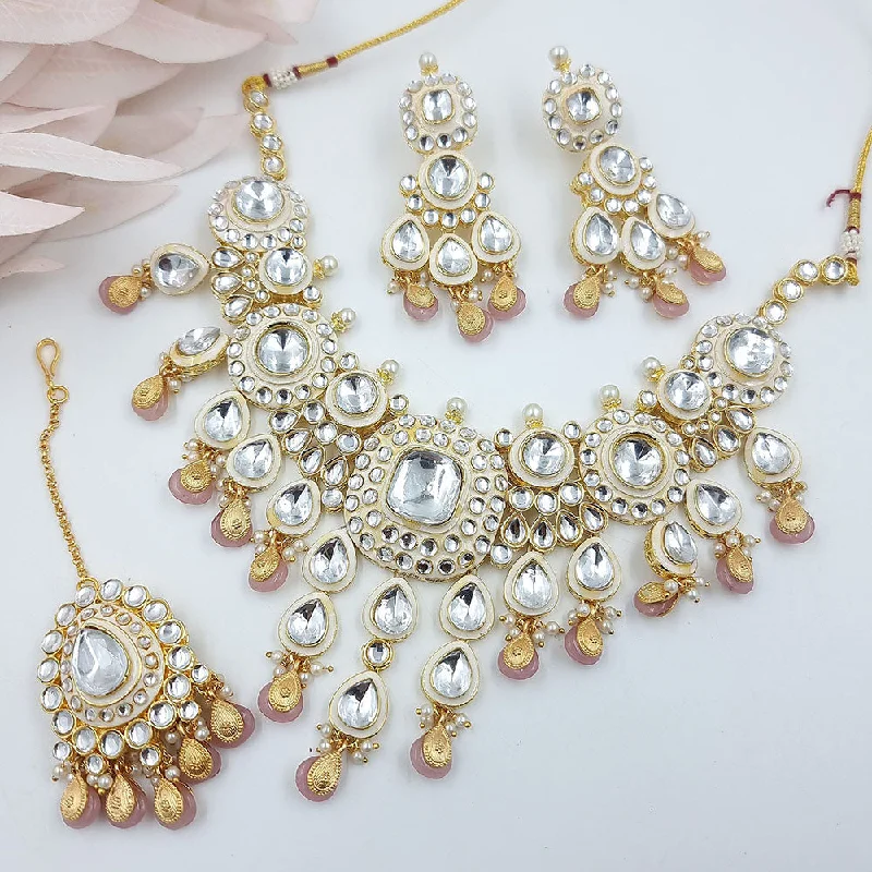 women's initial necklace-Jcm Gold Plated Kundan Stone Necklace Set