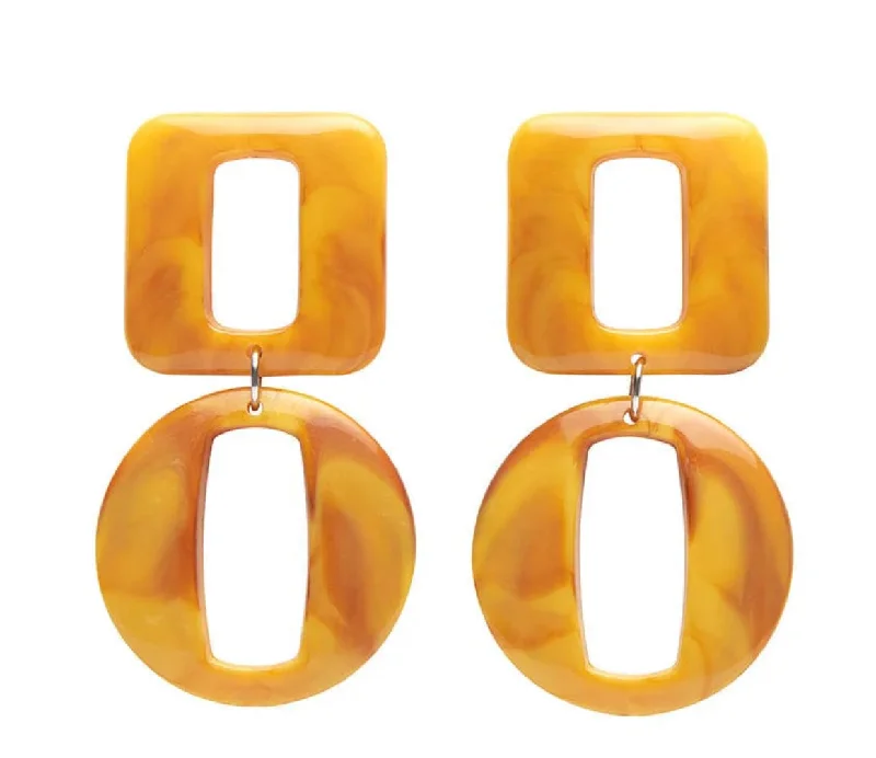 women's rectangle ring-Erstwilder - Statement Marble Chunky Drop - Mustard