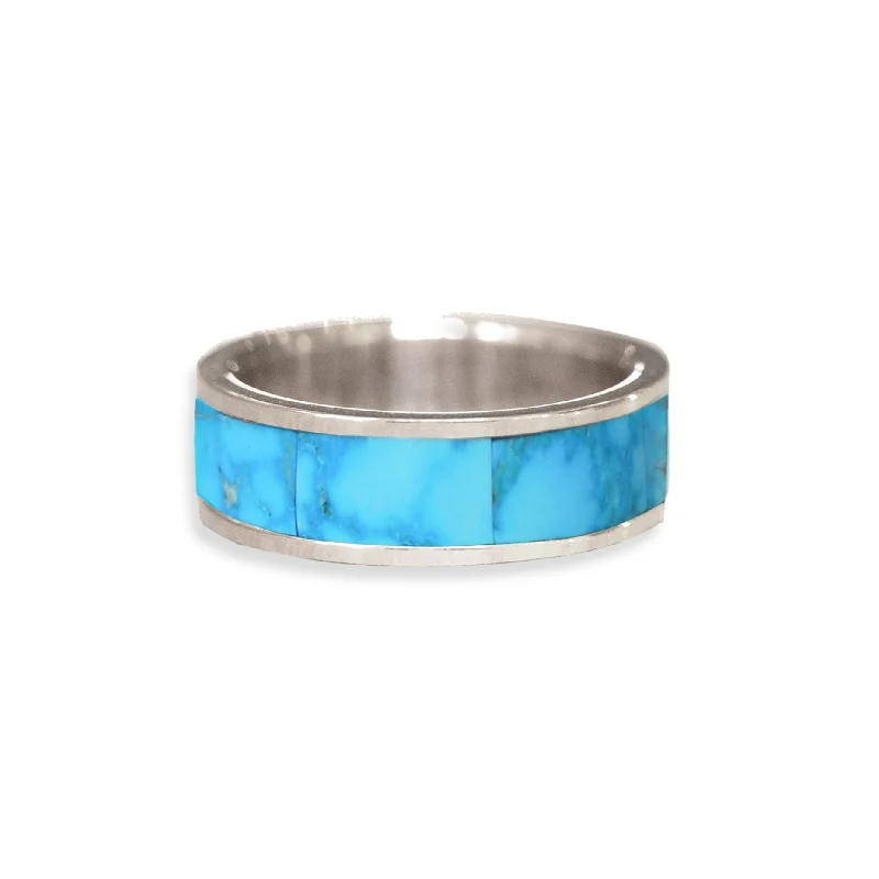 women's silver engagement ring-Turquoise Inlay Wedding Ring