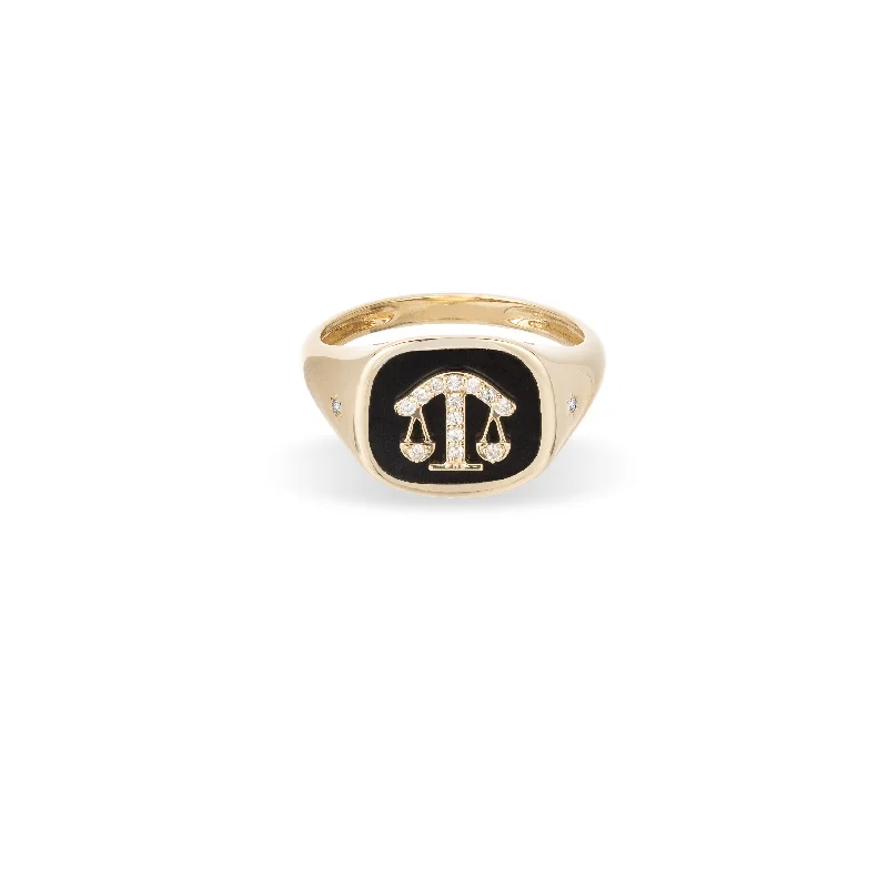 women's white gold ring-Zodiac Ceramic + Diamond Libra Signet Ring