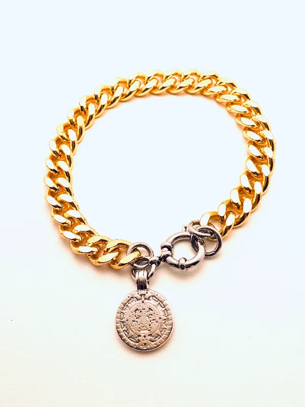 women's open circle necklace-Gold/Silver Coin Bracelet