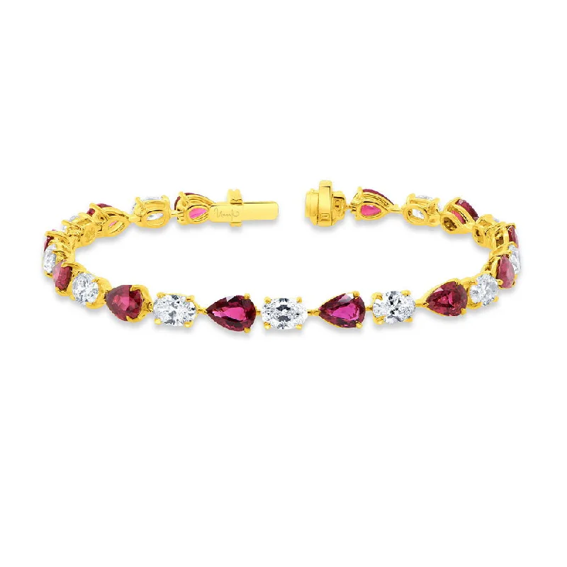 women's horoscope necklace-Uneek Precious Collection Strand Pear Shaped Ruby Link Bracelet