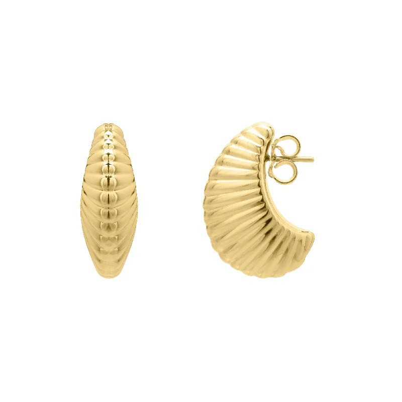 women's snake ring-14K Gold Graduated Puffy Ribbed Shell Hoops