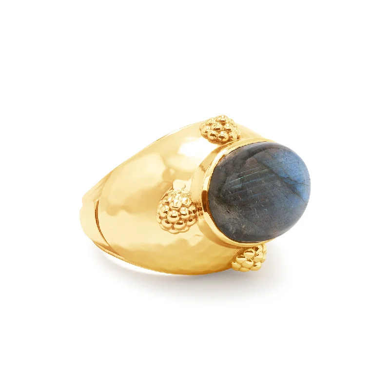 women's topaz ring-Cleopatra Oval Ring - Gold/Blue Labradorite