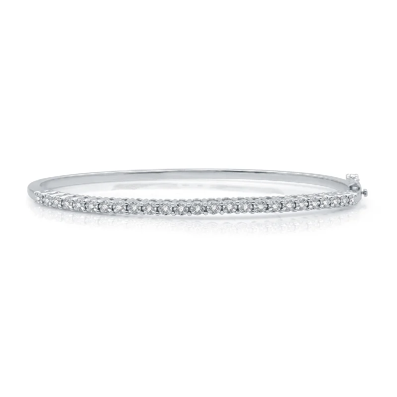 women's handmade necklace-1/4 CTW Diamond Fashion Bangle 7.5-inch Bracelet in Rhodium Plated Sterling Silver