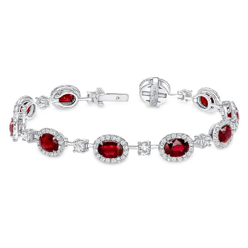 women's skull necklace-Uneek Precious Collection Halo Oval Shaped Ruby Bracelet