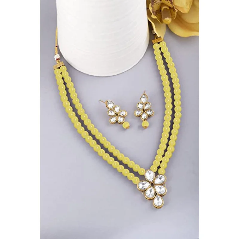 women's floral necklace-Etnico Gold Plated Traditional Kundan & Pearl Studded Necklace Jewellery Set For Women (ML311) (Yellow)