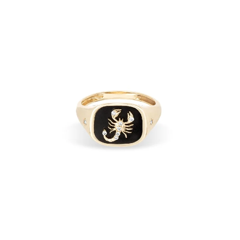 women's modern ring-Zodiac Ceramic + Diamond Scorpio Signet Ring