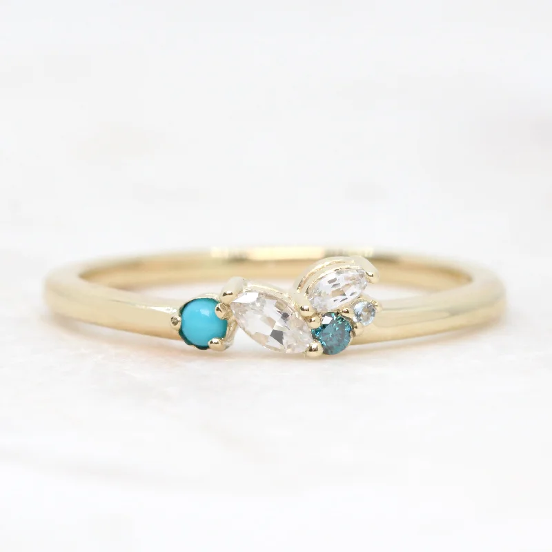 women's platinum engagement ring-Anna Multi-Gemstone Cluster Stackable or Wedding Ring - Made to Order