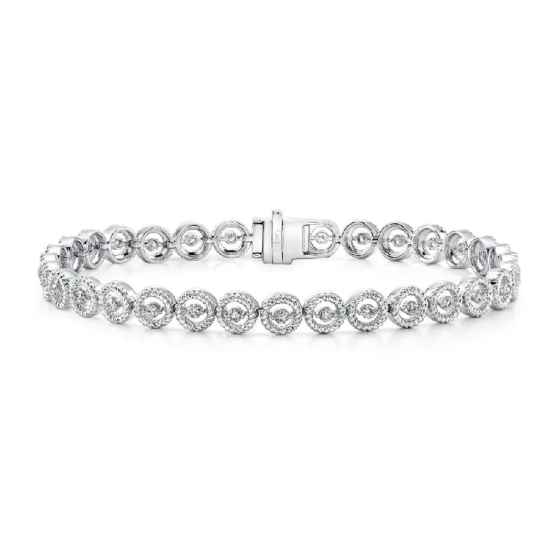 women's engagement necklace-Uneek Round Diamond Bracelet with Rope Milgrain Halo Details