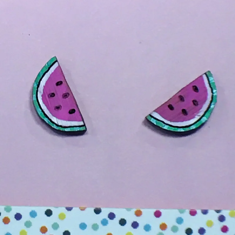 women's interlocking ring-Studs: Watermelon