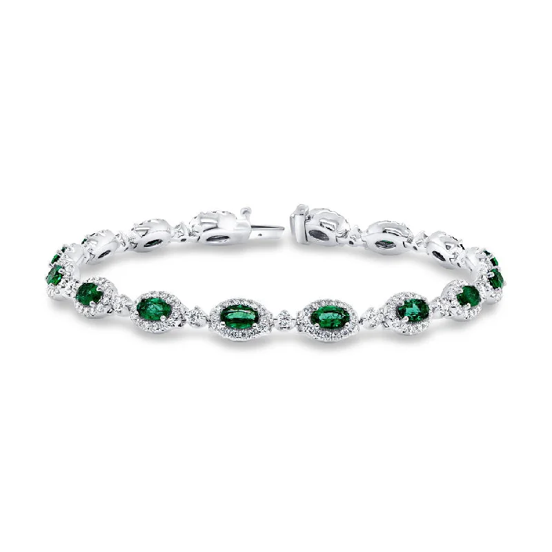 women's name necklace-Uneek Precious Collection Halo Oval Shaped Emerald Link Bracelet