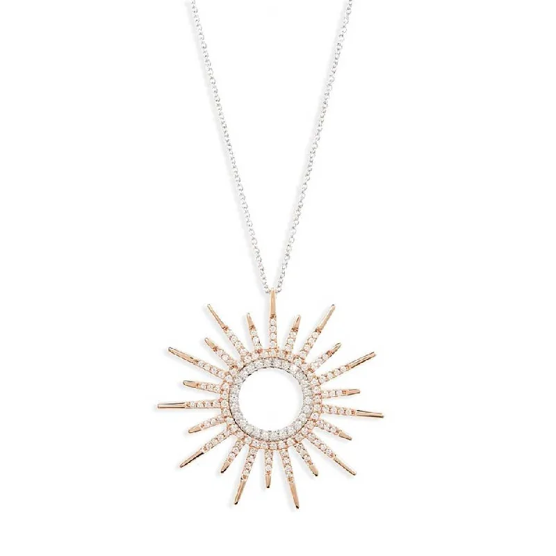 women's thick chain necklace-Diamond Sunburst Pendant Necklace