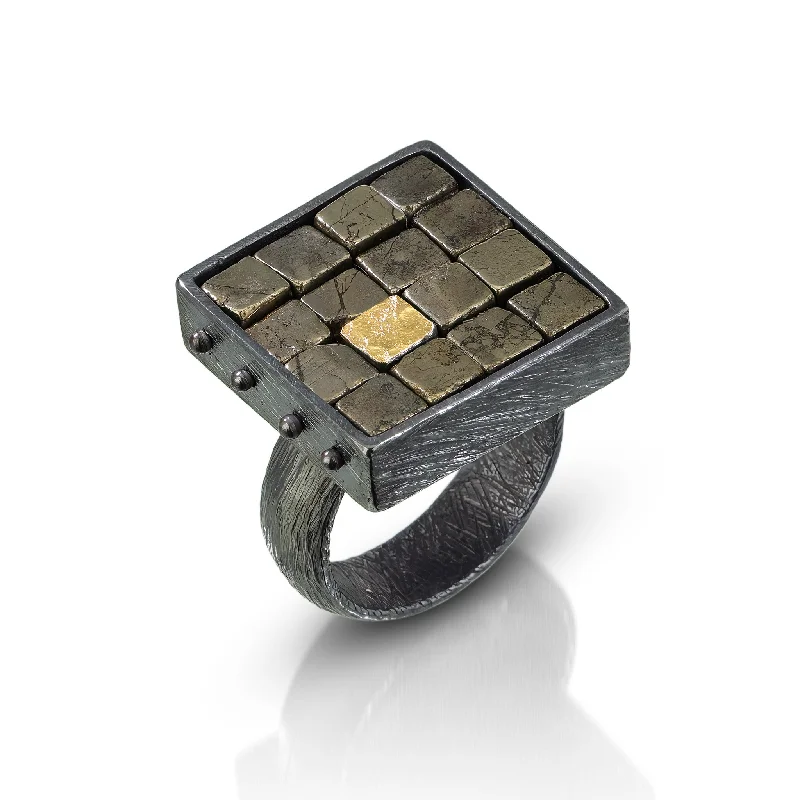 women's aquamarine ring-Carved 4x4 Grid Ring