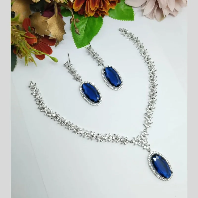 women's cushion cut necklace-Aamrapali Silver Plated Austrian Stone Necklace Set