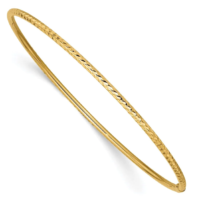 women's office wear necklace-14KT Yellow Gold 2MM Diamond-cut Bangle Slip-On Bracelet