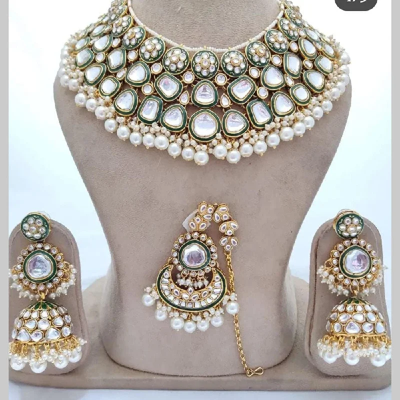 women's rose gold necklace-Sai Fashion Gold Plated Kundan And Pearl Necklace Set