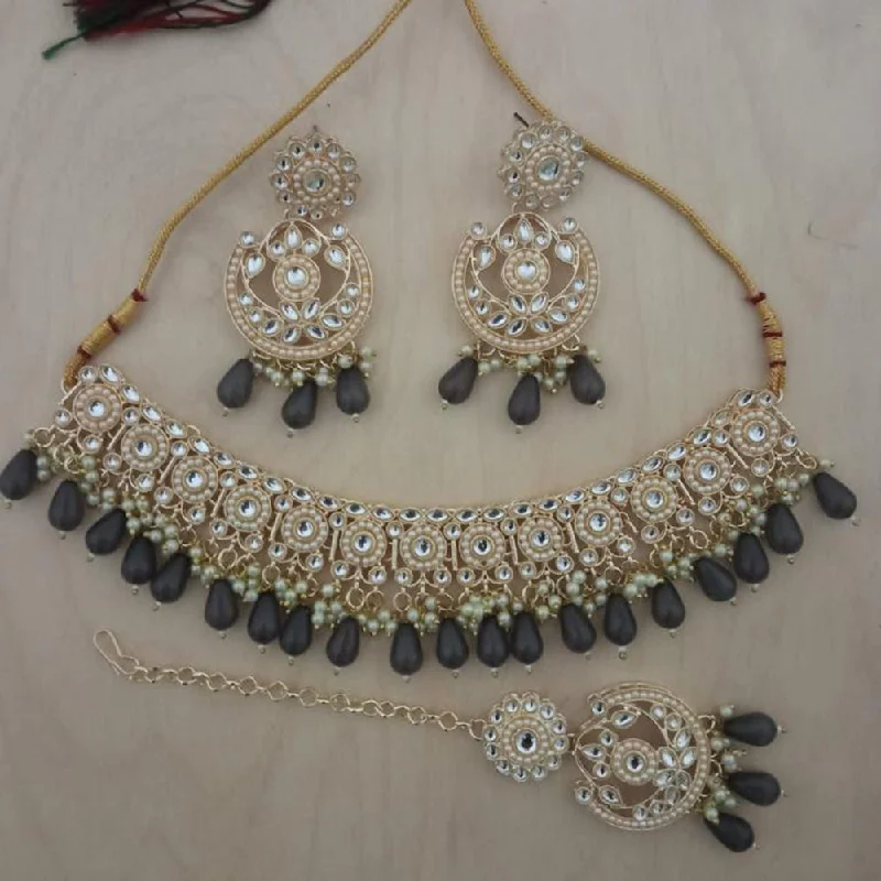 women's gold necklace-India Art Gold Plated Kundan Choker Necklace Set