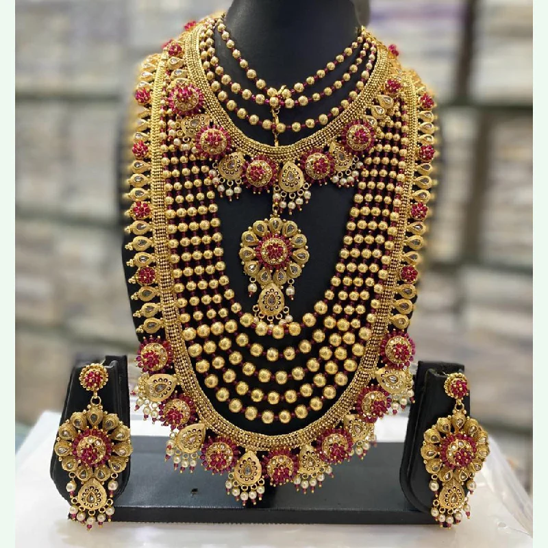 women's Edwardian necklace-Vaishnavi Fashion Impex Gold Plated Double Necklace Set