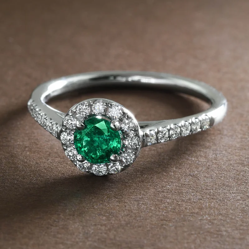 women's radiant cut ring-Emerald Halo Ring With Diamonds