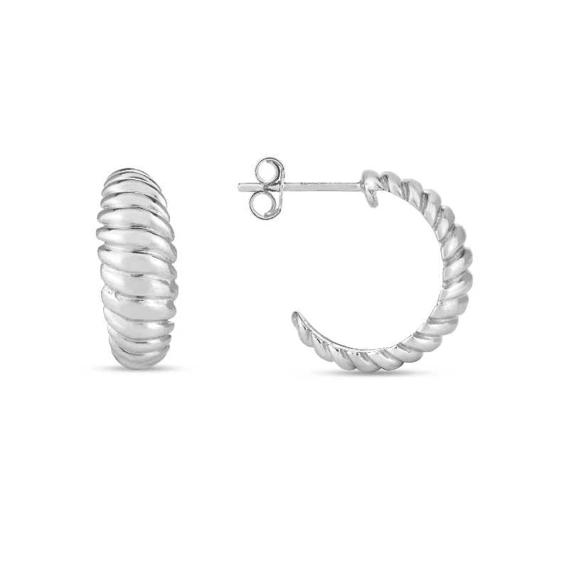 women's high-end ring-Silver Small Ribbed Hoops