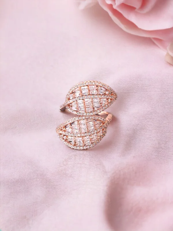 women's thick band ring-Rose Gold Dhanuja Zirconia Adjustable Ring - EOSS