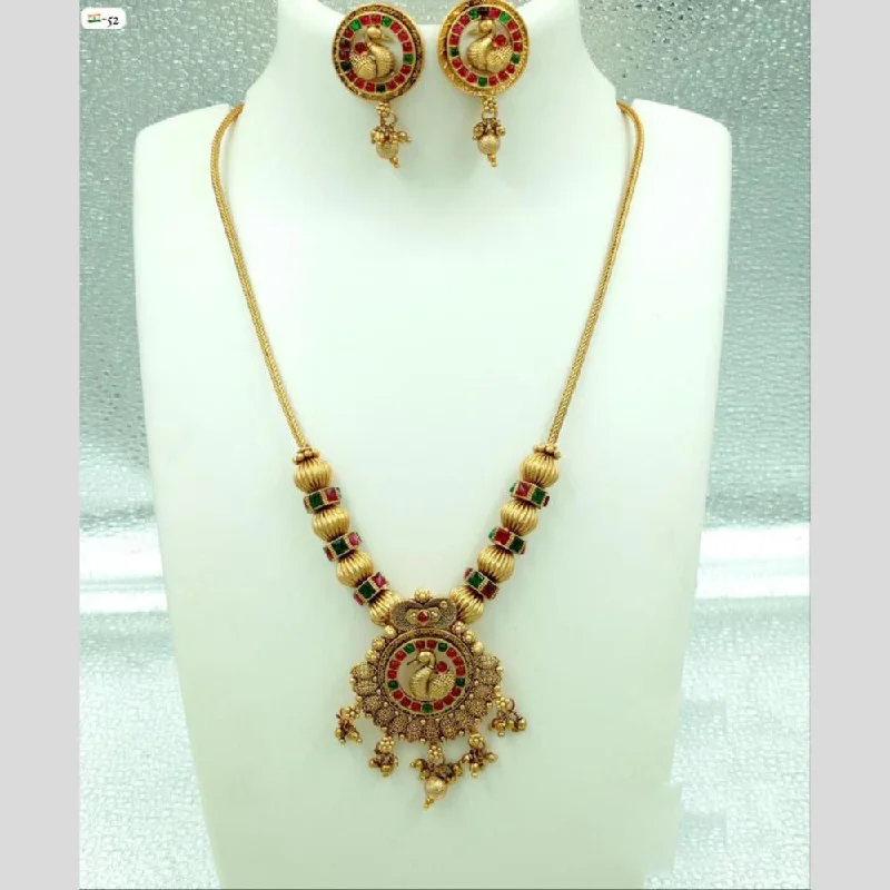 women's moon necklace-FS Collection Gold Plated Pota Stone Necklace Set