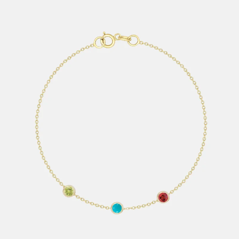 women's opal necklace-14K Gold 3 Birthstone Charms Bracelet