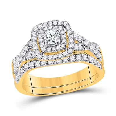 women's high-end engagement ring-10K DIAMOND HALO BRIDAL WEDDING RING SET 1 CTTW (CERTIFIED)