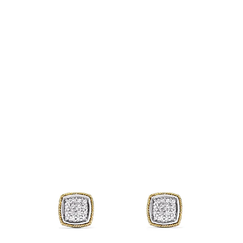 women's snake ring-925 Sterling Silver & 18K Yellow Gold Diamond Square Studs, 0.14 TCW