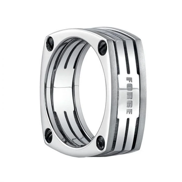 women's split shank engagement ring-BARBOSSA Benchmark Grooved Square Titanium Wedding Ring with Screws- 7.5mm