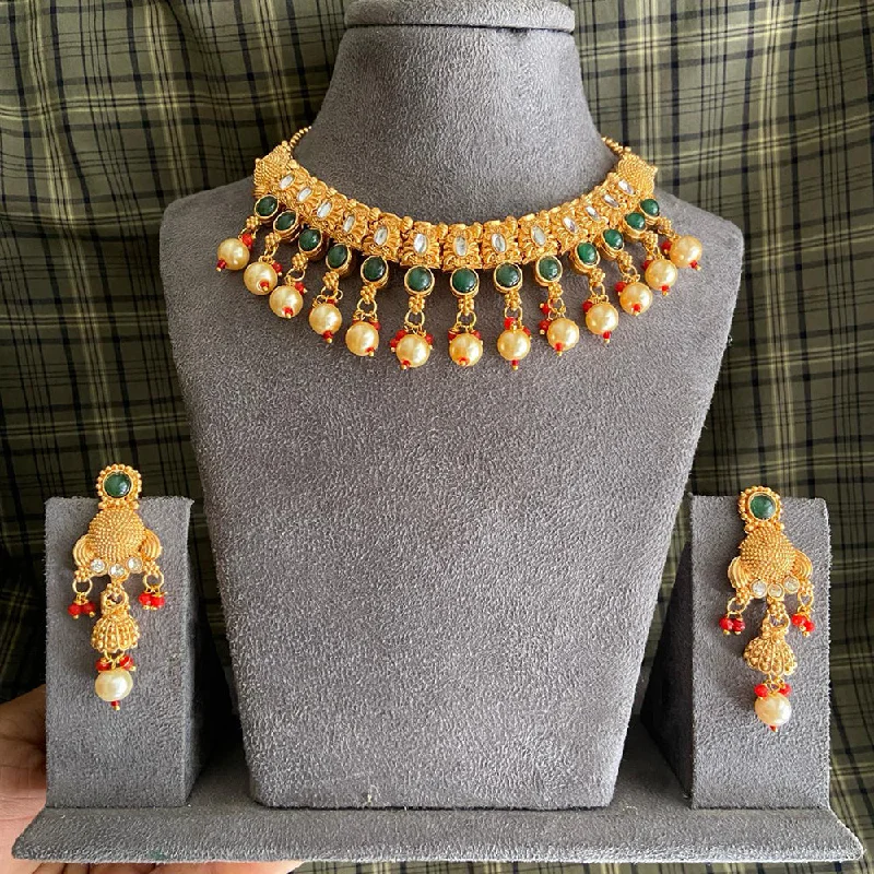 women's wave necklace-India Art Gold Plated Kundan Necklace Set