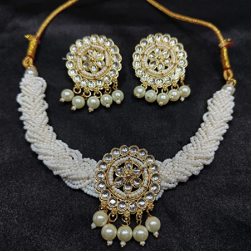 women's delicate necklace-Lalita Creation Gold Plated Kundan And Pearl Choker Necklace Set