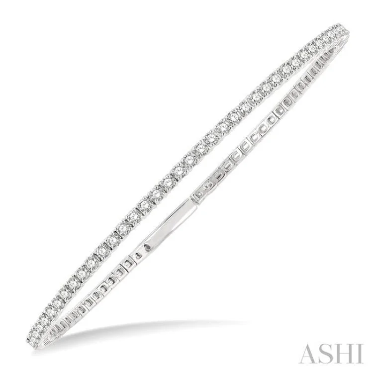 women's luxury necklace-1 Ctw Round Cut Diamond Stackable Flexi Bangle in 14K White Gold