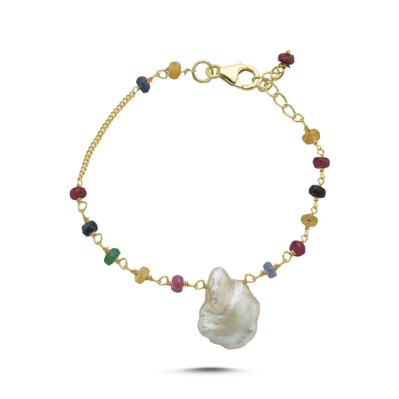 women's snake necklace-Pearl and Sapphire Bracelet