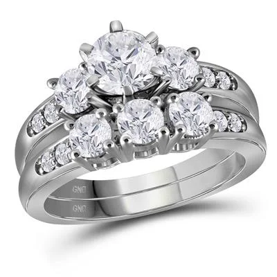 women's pre-engagement ring-14K DIAMOND 3-STONE BRIDAL WEDDING RING SET 2 CTTW