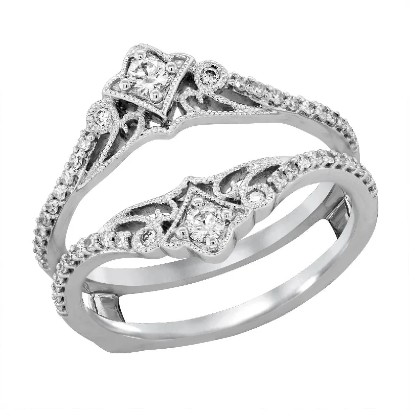 women's extravagant engagement ring-VINTAGE STYLE WHITE GOLD DIAMOND WEDDING RING INSERT, .33 CT TW