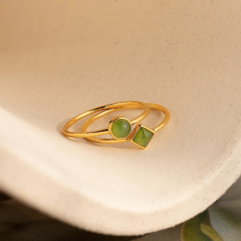 women's twisted ring-Dainty Jade Ring Set