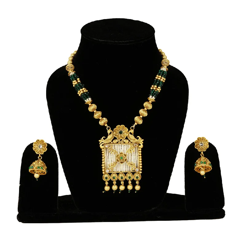 women's zodiac necklace-Exotica Collection Antique Long Necklace With Jhumki Earrings