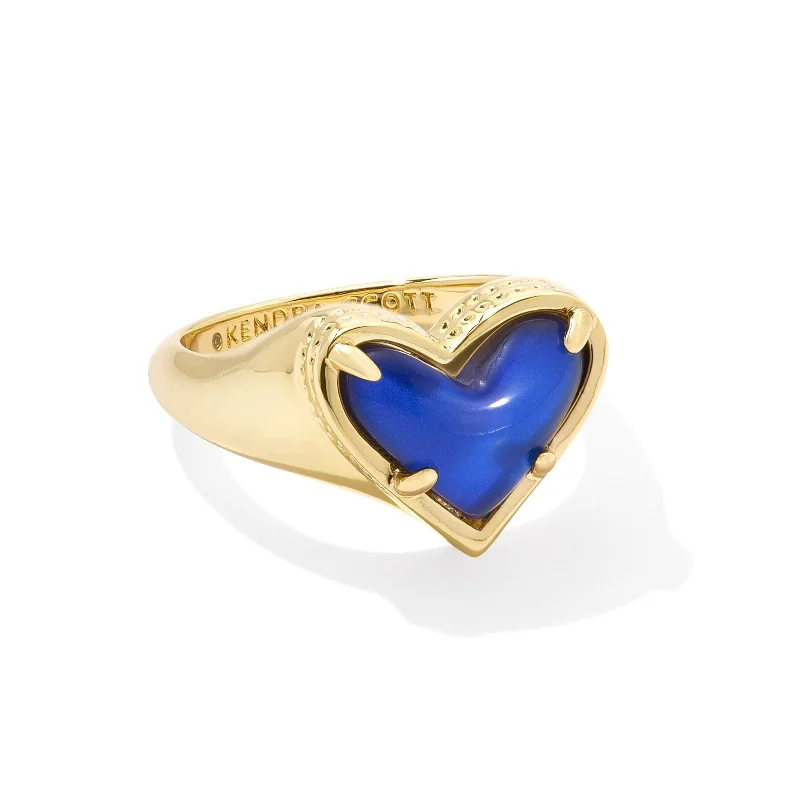 women's affordable ring-Kendra Scott | Framed Ari Heart Gold Band Ring in Mood Stone