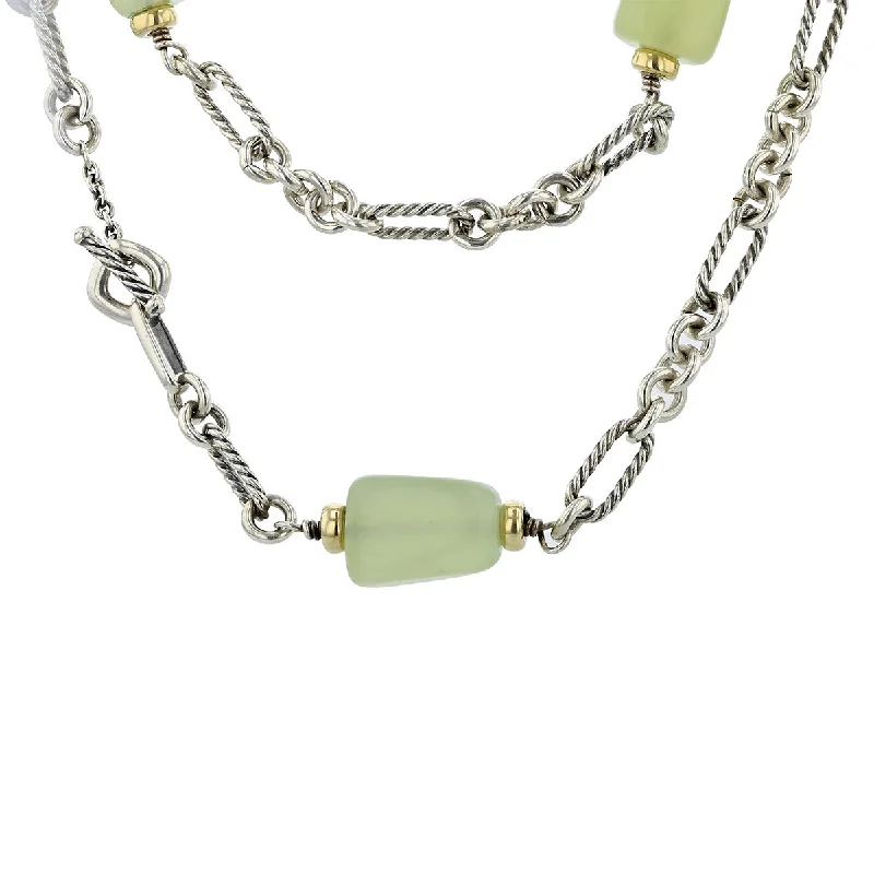 women's affordable necklace-David Yurman Silver and 18K Chalcedony Cable Necklace